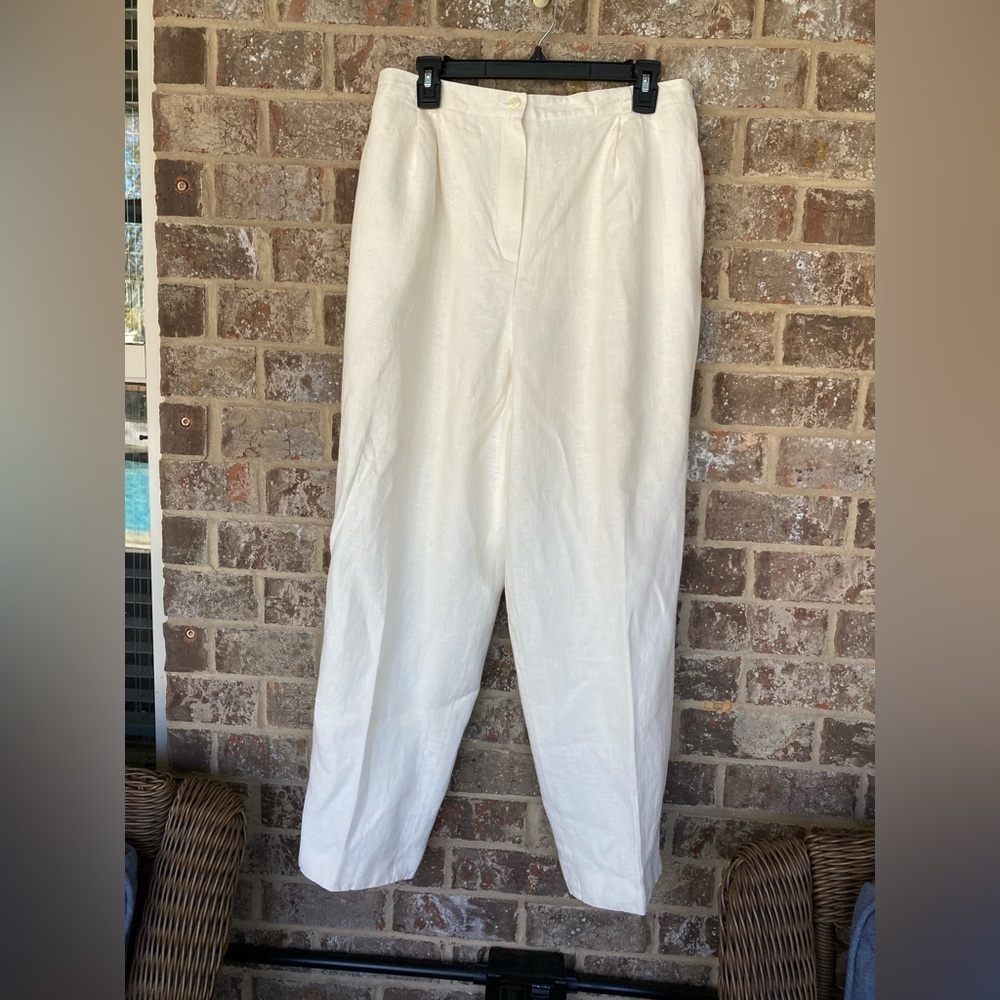 Harve Benard Vintage WOMENS Size 16 100% Linen Pants Ivory Pockets